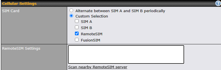 Cellular SettingsでRemoteSIMを選択し、スキャンする手順の画面。