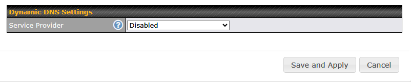 Dynamic DNS Settings画面でSave and Applyボタンをクリックする操作画面。